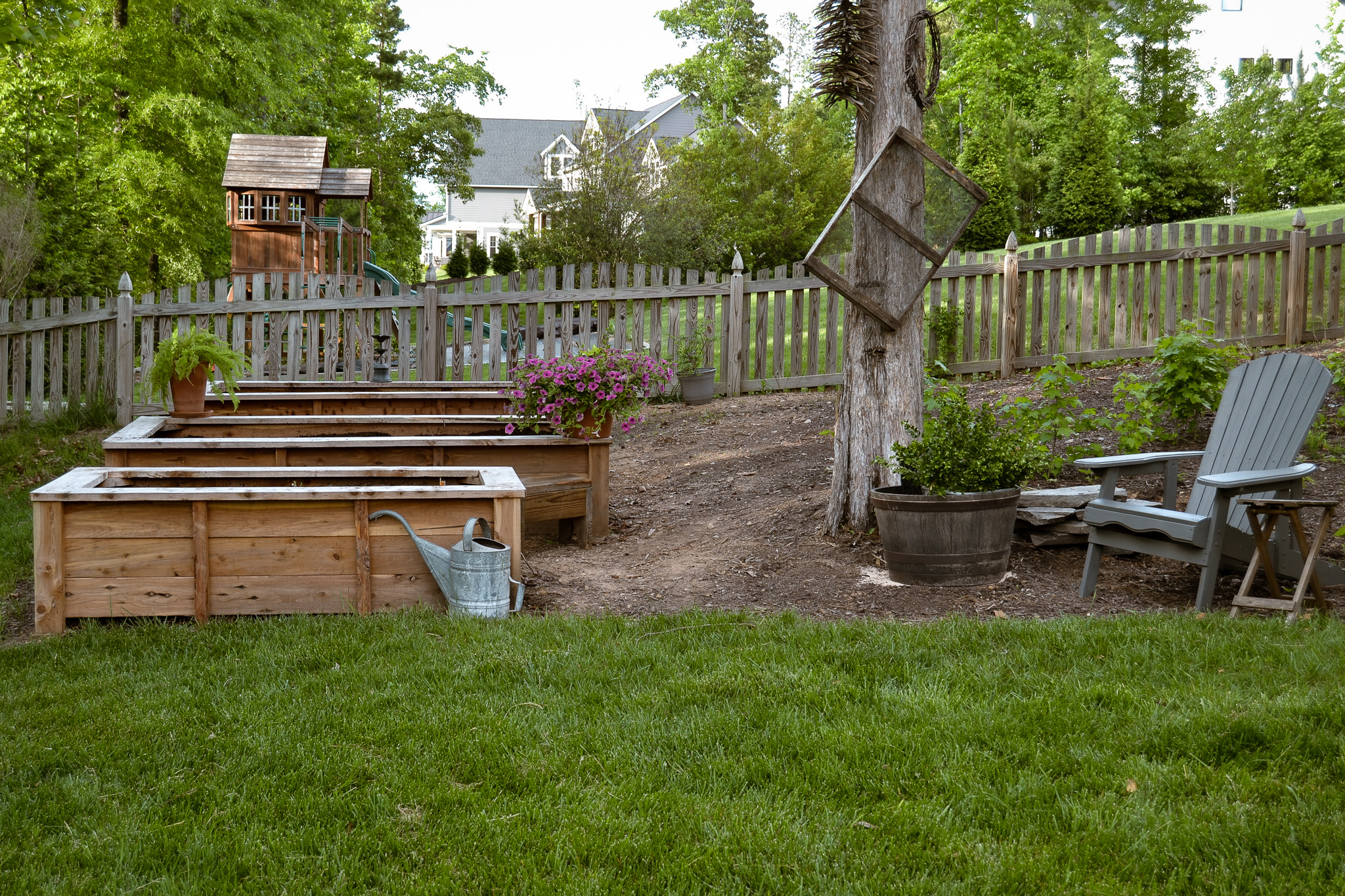 full view of the corner garden area